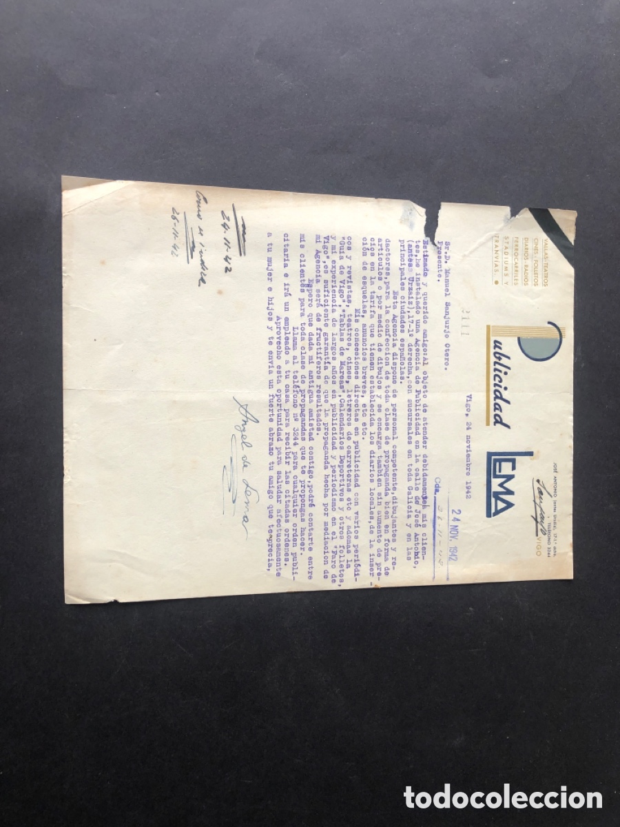 Cartas comerciales: Carta comercial PUBLICIDAD LEMA VIGO