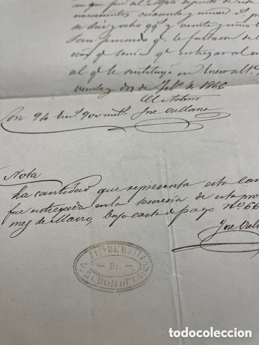 Cartas comerciales: Carta de pago manuscrita 1866 - Foto 2
