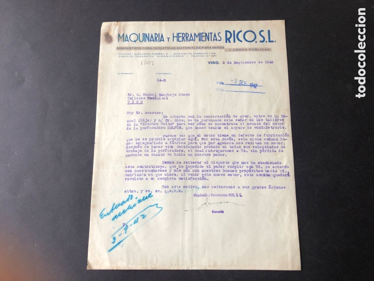 Cartas comerciales: Carta comercial maquinaria y herramientas RICO S.L. VIGO