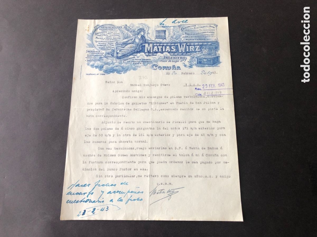 Cartas comerciales: Carta comercial MATIAS WIRZ CORU&Ntilde;A VIGO