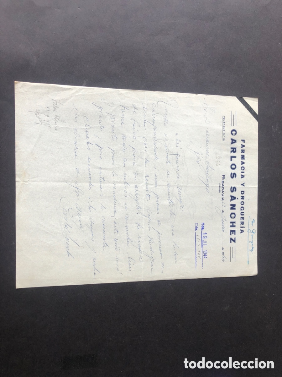 Cartas comerciales: Carta comercial farmacia y droguer&iacute;a CARLOS SANCHEZ RIBADAVIA ORENSE VIGO