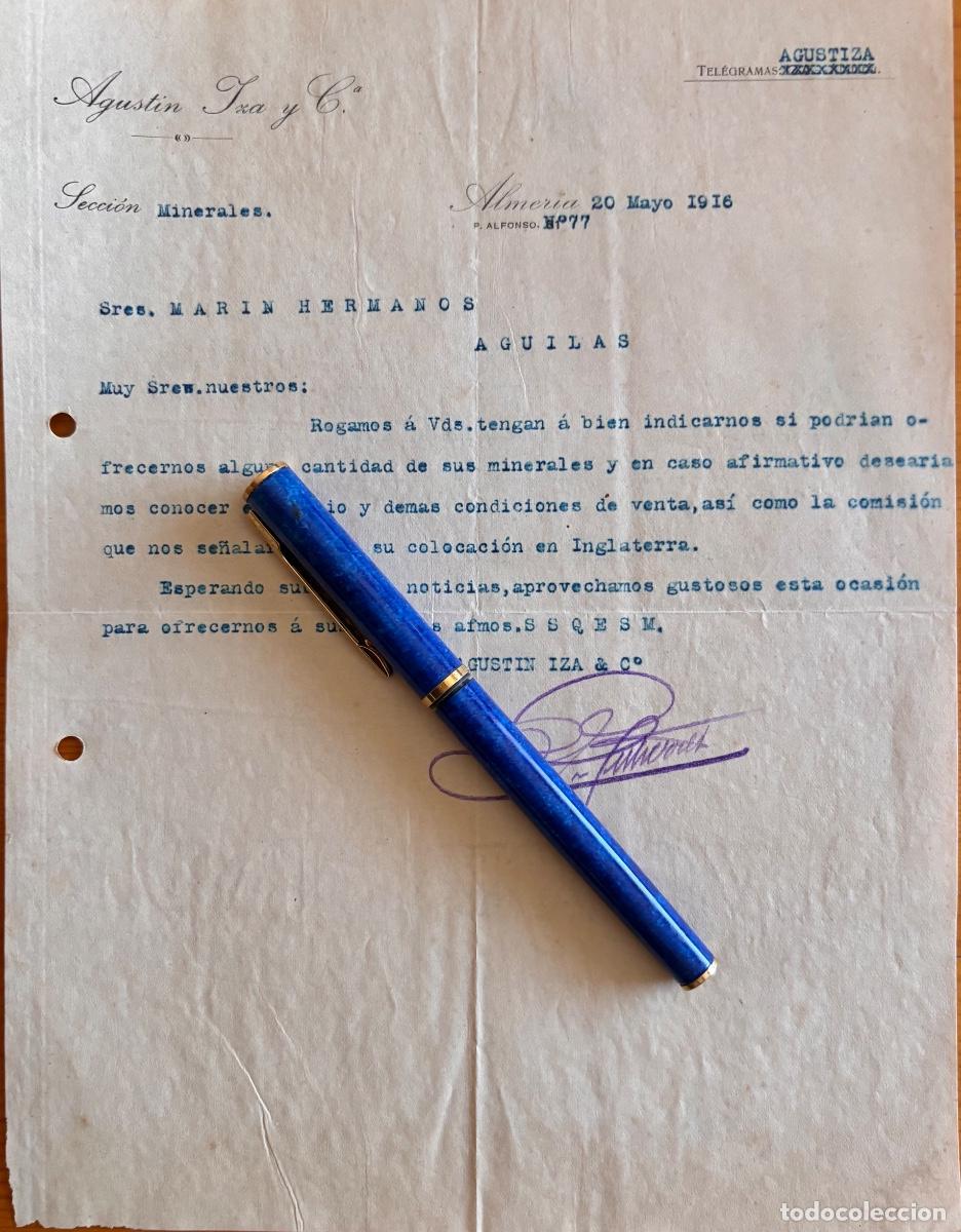 Cartas comerciales: ALMERIA- AGUSTIN IZA Y CIA- MINERIA- CARTA COMERCIAL- AGUILAS- MURCIA- 1916