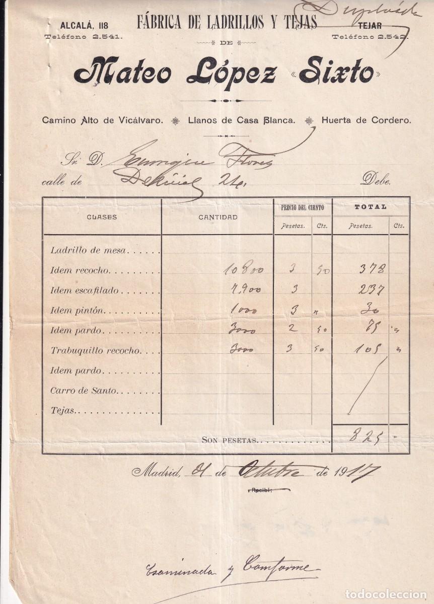 Cartas comerciais: Mateo L&oacute;pez Sxito F&aacute;brica de ladrillos y tejas Madrid. 1917