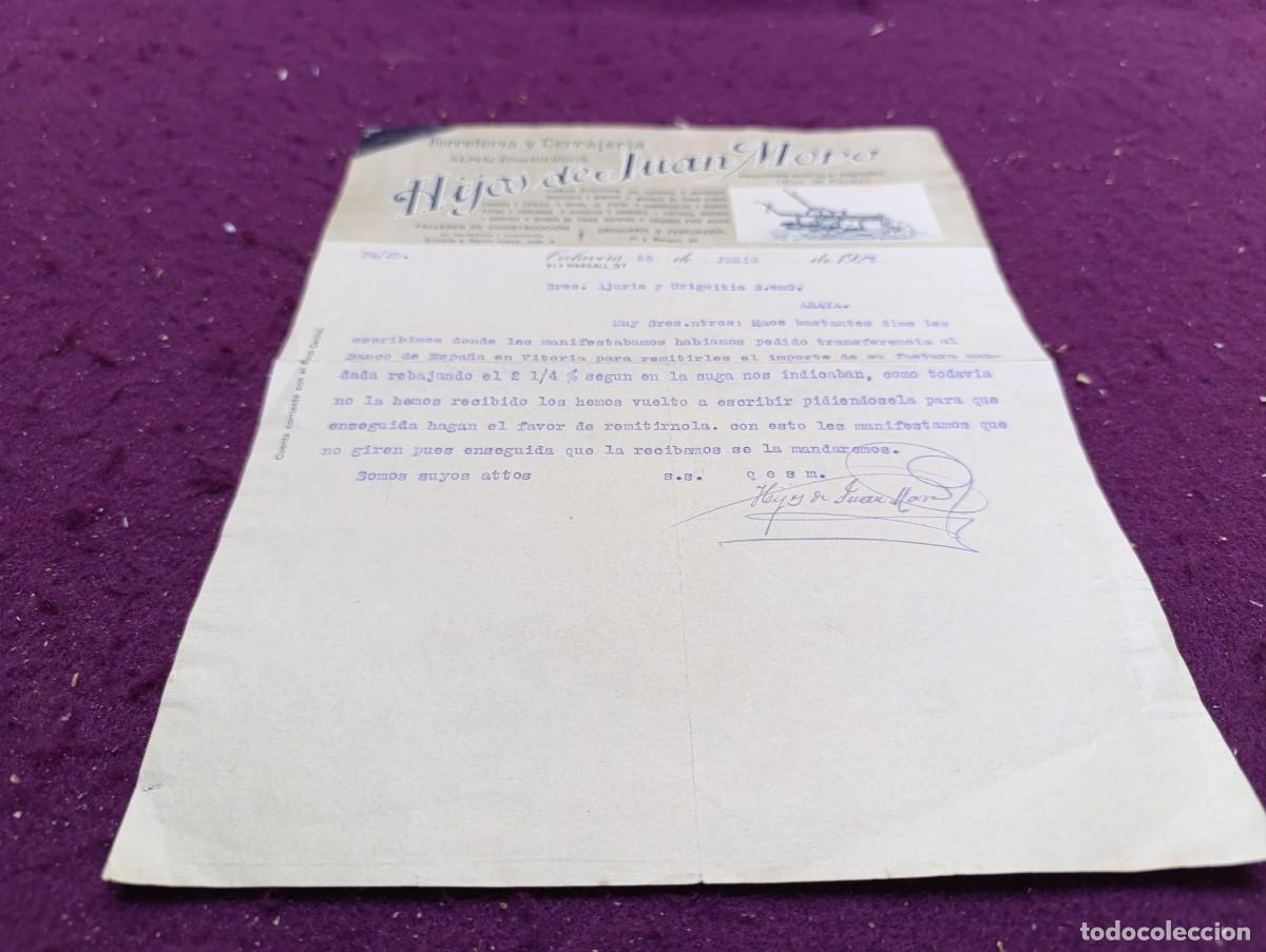 Cartas comerciais: 1923, Antigua Carta Comercial con membrete de empresa, Hijos de Juan Moro