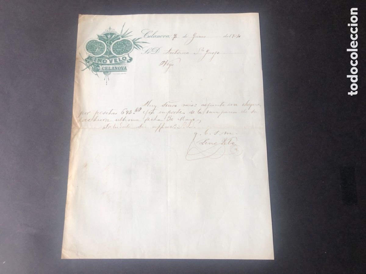 Cartas comerciales: Carta comercial muy rara fabrica LINO VELO CELANOVA ORENSE VIGO