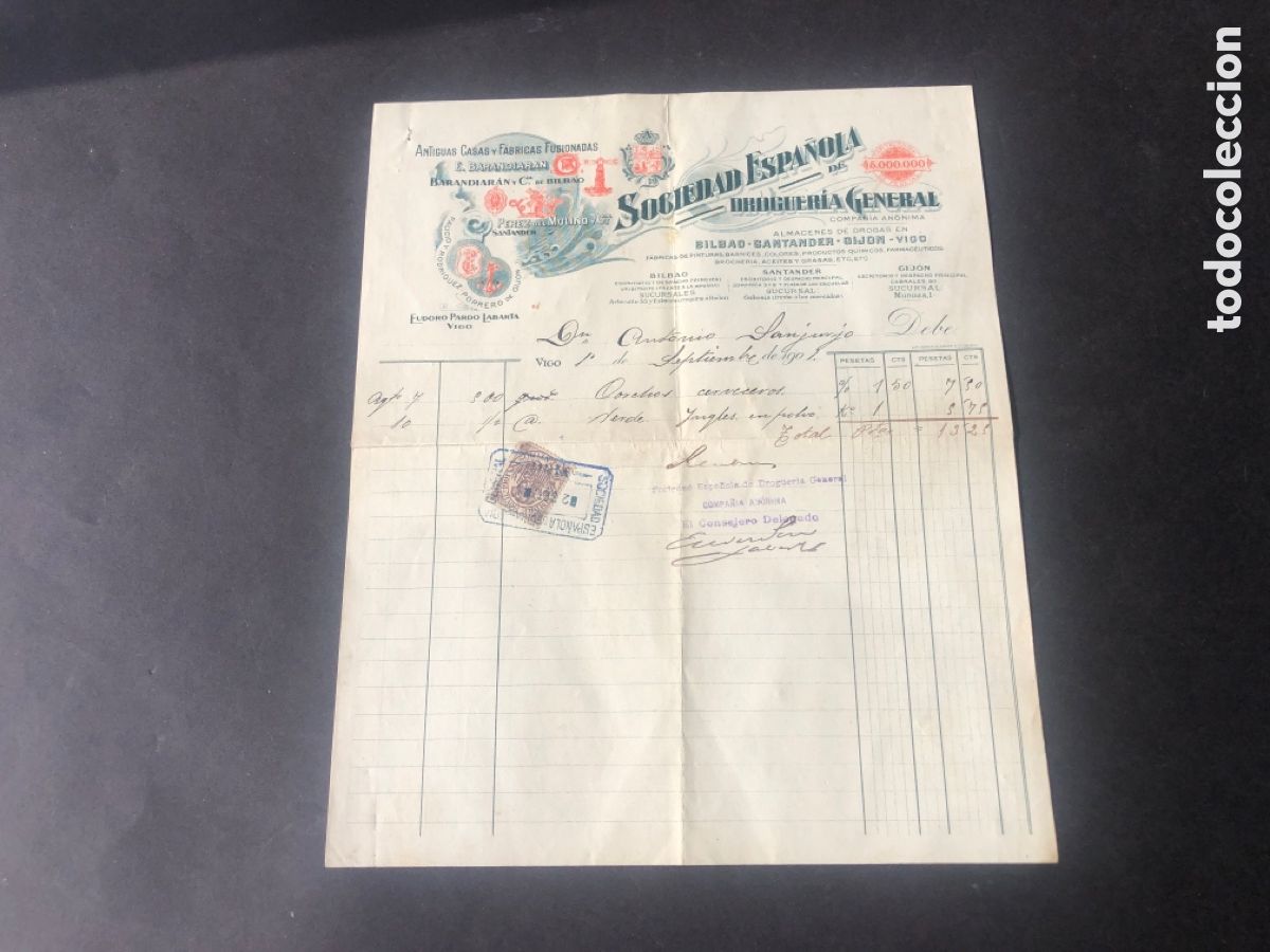 Cartas comerciales: Carta comercial SOCIEDAD ESPA&Ntilde;OLA DE DROGUERIA GENERAL EUDORIO PARDO LABARTA VIGO