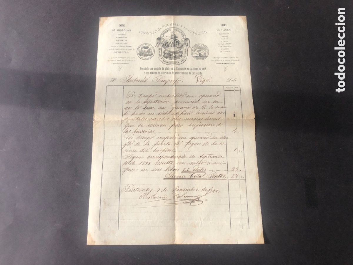 Cartas comerciales: Carta comercial rara armeria / cerrajer&iacute;a ANTONIO DOBARRO PONTEVEDRA VIGO