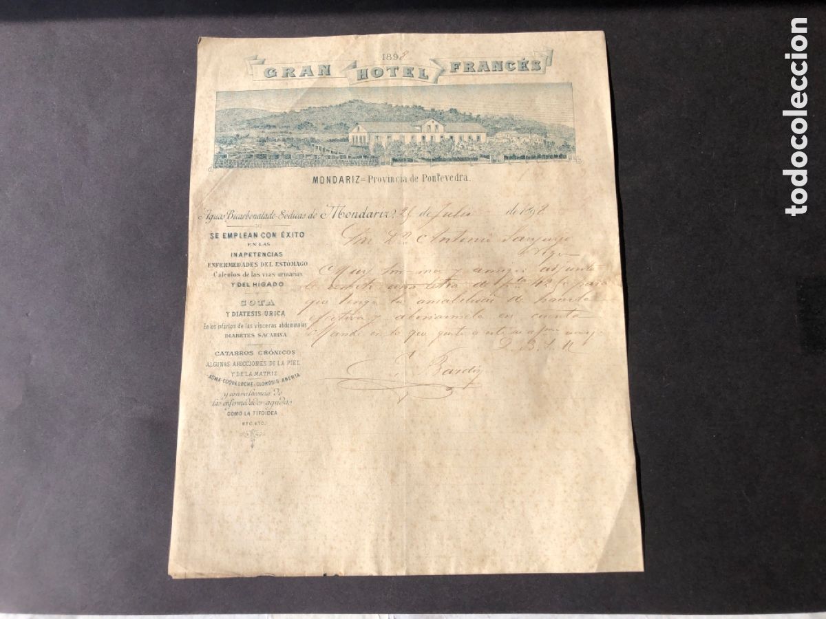 Cartas comerciales: Carta comercial GRAN HOTEL FRANCES MONDARIZ VIGO