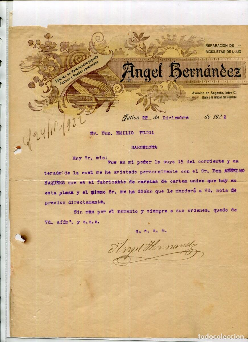 Cartas comerciales: FABRICA DE BICICLETAS Y PATINES DE ANGEL HERNANDEZ-CARTA MODERNISTA-A&Ntilde;O 1922