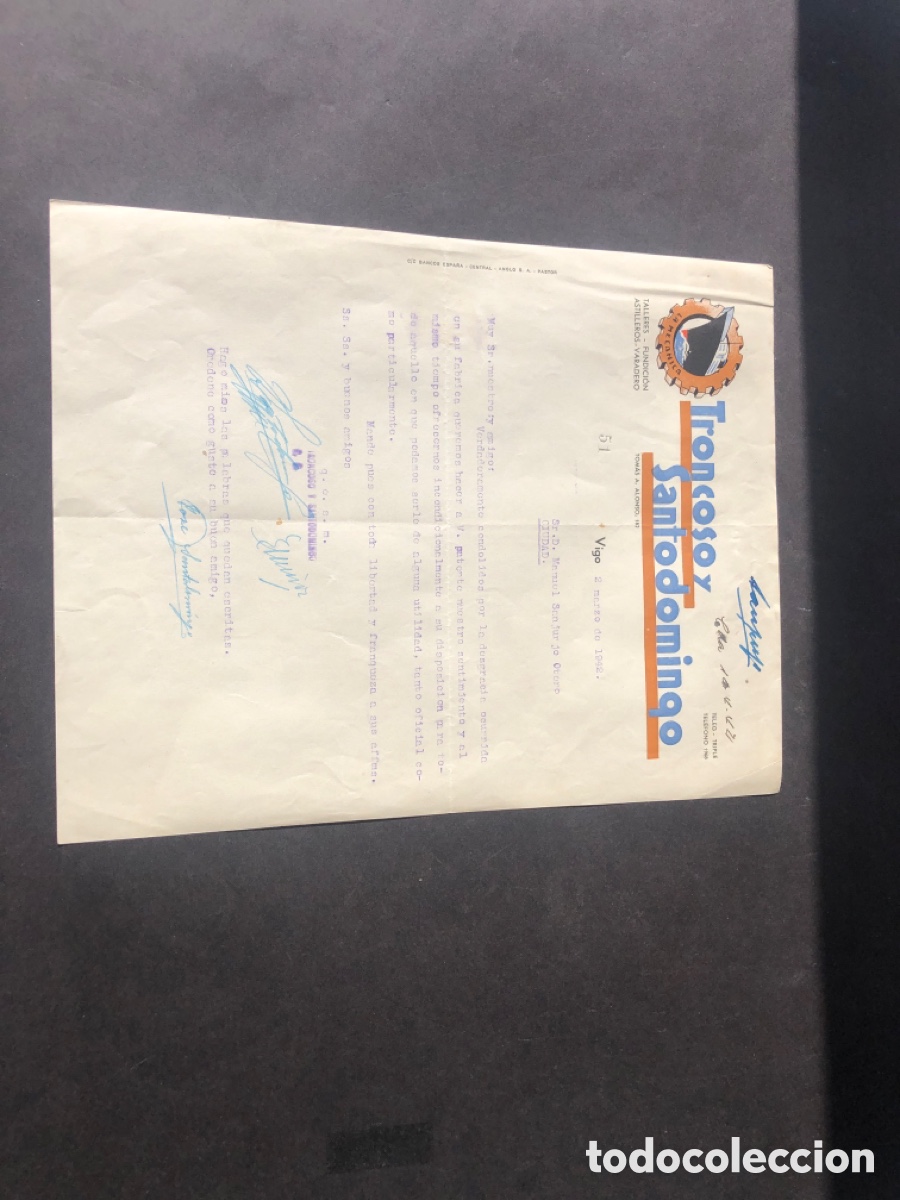 Cartas comerciales: Carta comercial talleres / astilleros TRONCOSO Y SANTODOMINGO VIGO