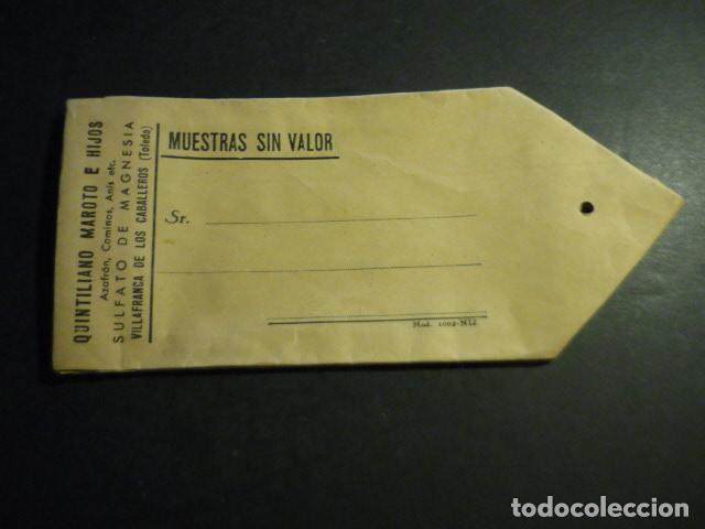 Cartas comerciales: SOBRE ENVIO MUESTRAS VILLAFRANCA DE LOS CABALLEROS TOLEDO AZAFRAN QUINTILIANO MAROTO