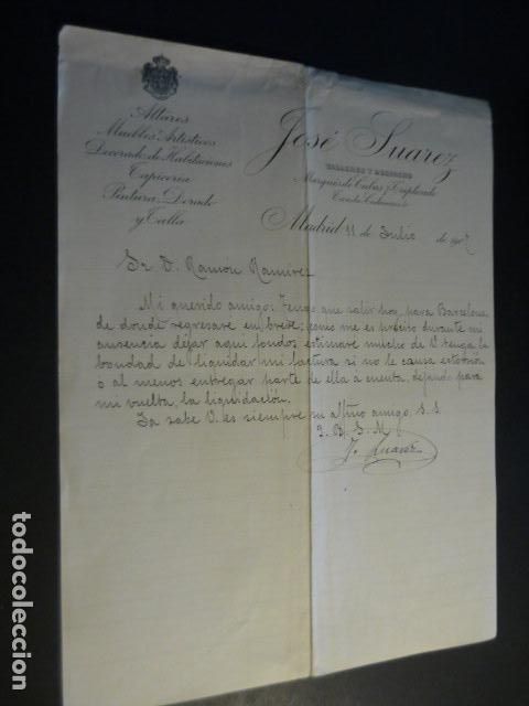 Cartas comerciales: MADRID JOSE SUAREZ ALTARES MUEBLES ARTISTICOS TAPICERIA CARTA COMERCIAL 1907