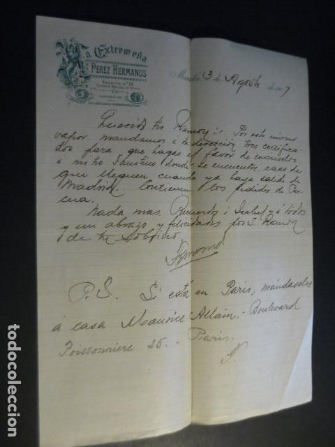 Cartas comerciales: MANILA FILIPINAS LA EXTREME&Ntilde;A PEREZ HERMANOS CARTA 1907 A MADRID
