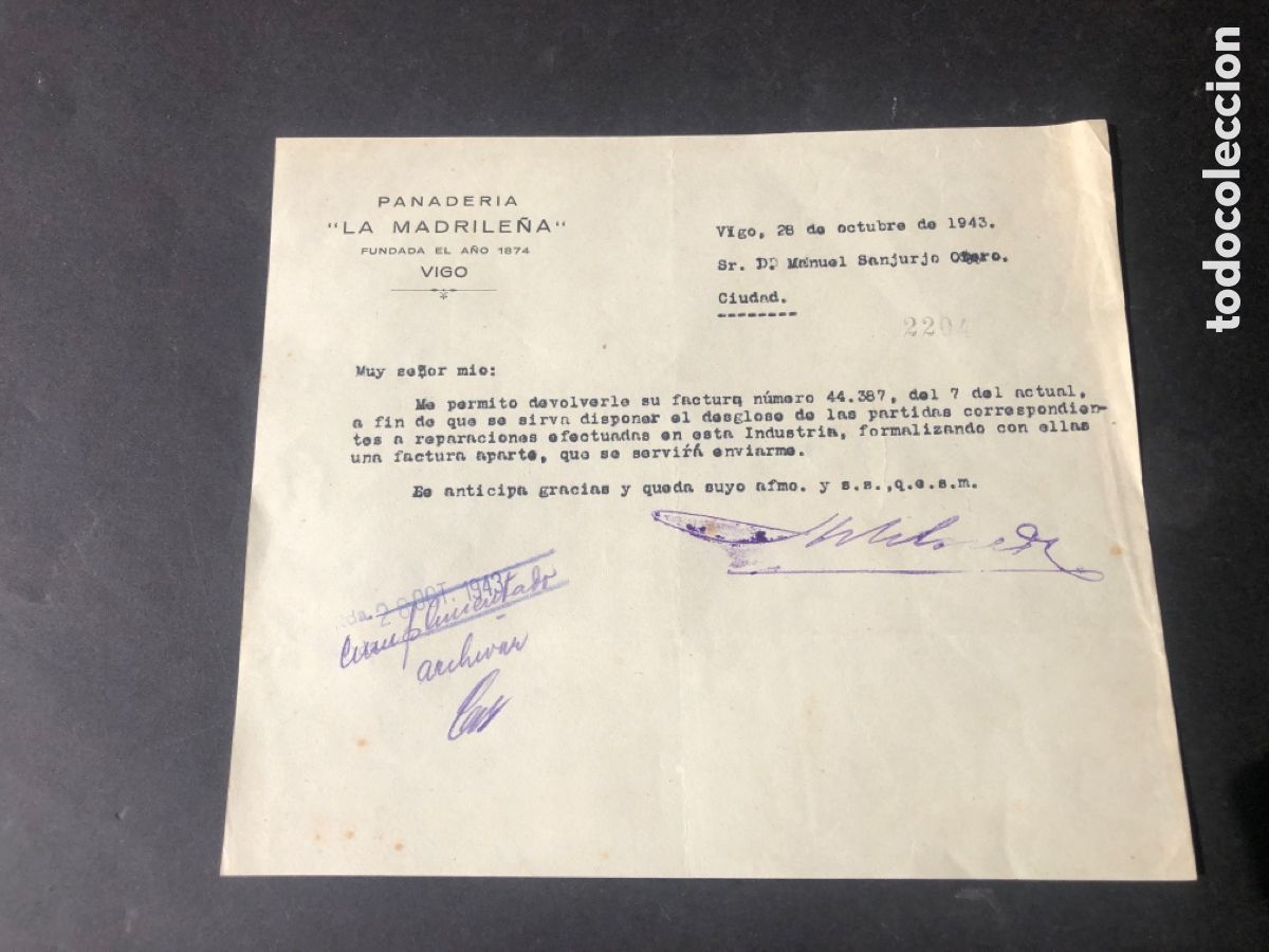 Cartas comerciales: Carta comercial panader&iacute;a LA MADRILE&Ntilde;A VIGO