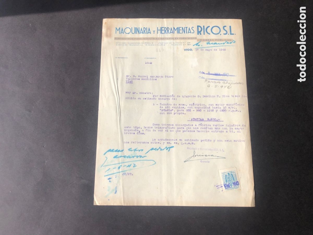 Cartas comerciales: Carta comercial maquinaria y herramientas RICO S.L. VIGO