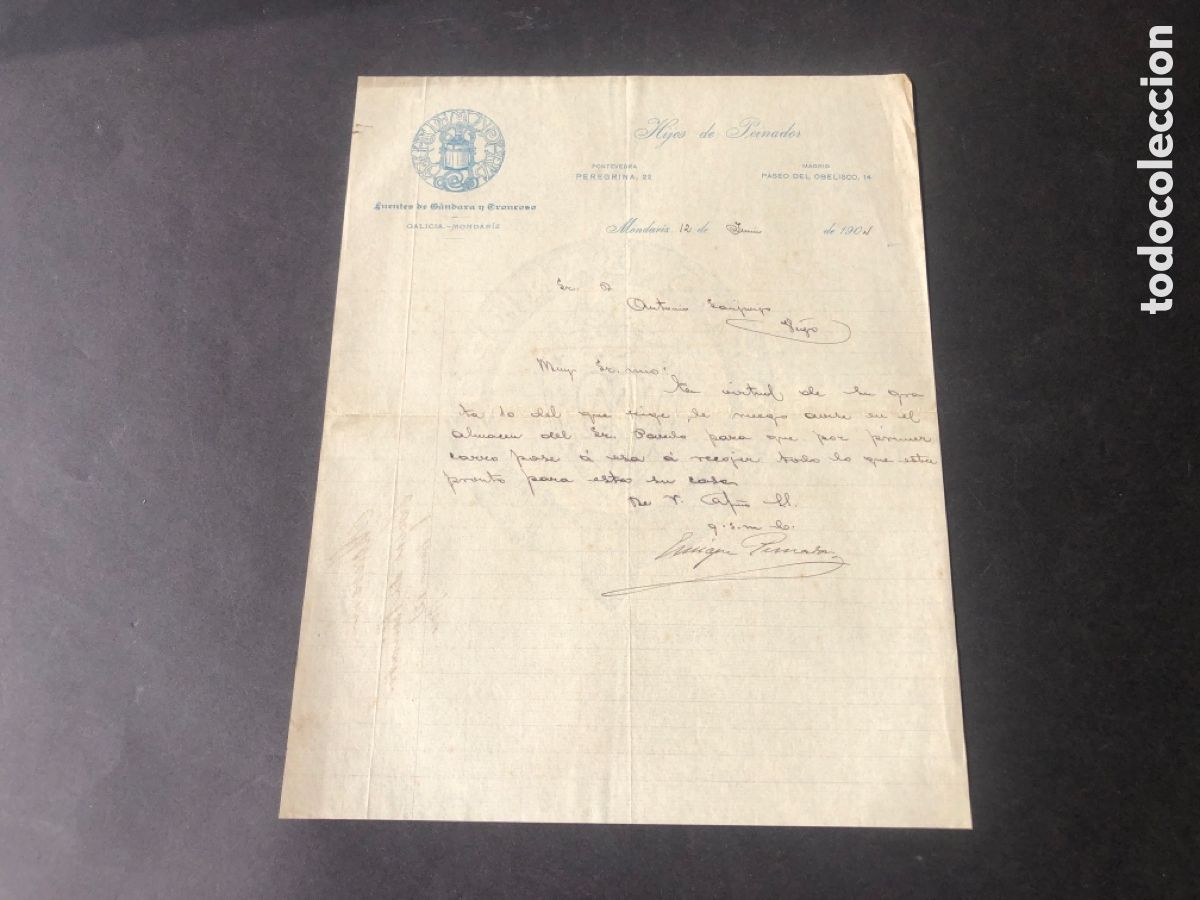 Cartas comerciales: Carta comercial rara HIJOS DE PEINADOR FUENTES DE GANDARA Y TRONCOSO MONDARIZ VIGO