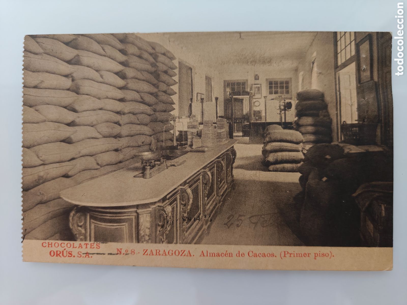 Cartas comerciales: ANTIGUA POSTAL CHOCOLATES ORUS 1932 ZARAGOZA INEDITA FRANQUEO ACEIT&Eacute; DE OLIVA