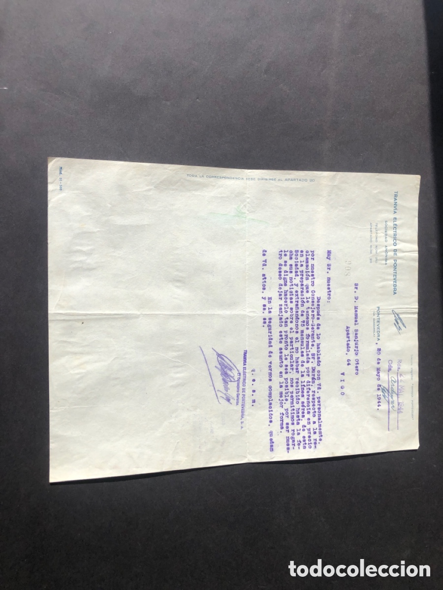 Cartas comerciales: Carta comercial TRANVIA ELECTRICO DE PONTEVEDRA VIGO