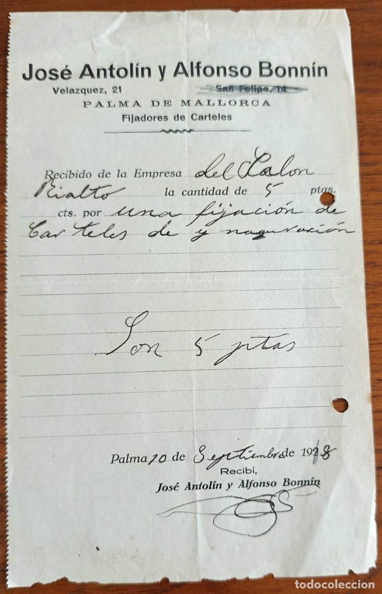 Cartas comerciales: PAPEL COMERCIAL. ALFONSO BONNIN Y JOS&Eacute; ANTOL&Iacute;N. FIJADORES DE CARTELES. PALMA DE MALLORCA, 1928?