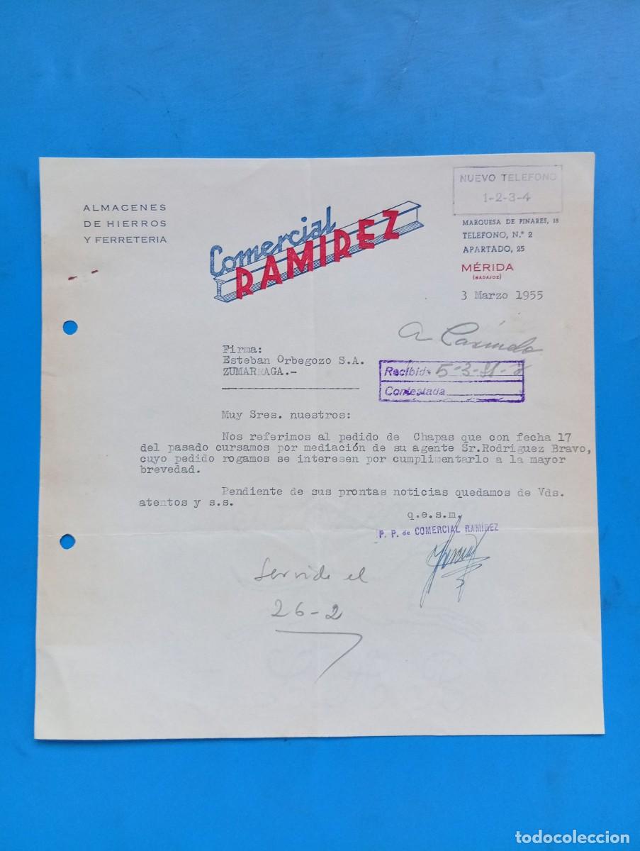 Cartas comerciales: CARTA COMERCIAL. MERIDA. 1955. ALMACENES DE HIERROS Y FERRETERIA. COMERCIAL RAMIREZ.