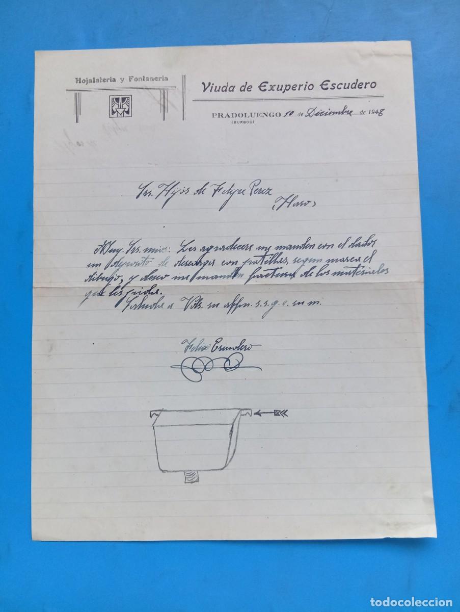 Cartas comerciales: CARTA COMERCIAL. PRADOLUENGO, BURGOS. 1948. HOJALATERIA-FONTANERIA. VIUDA DE EZUPERIO ESCUDERO.