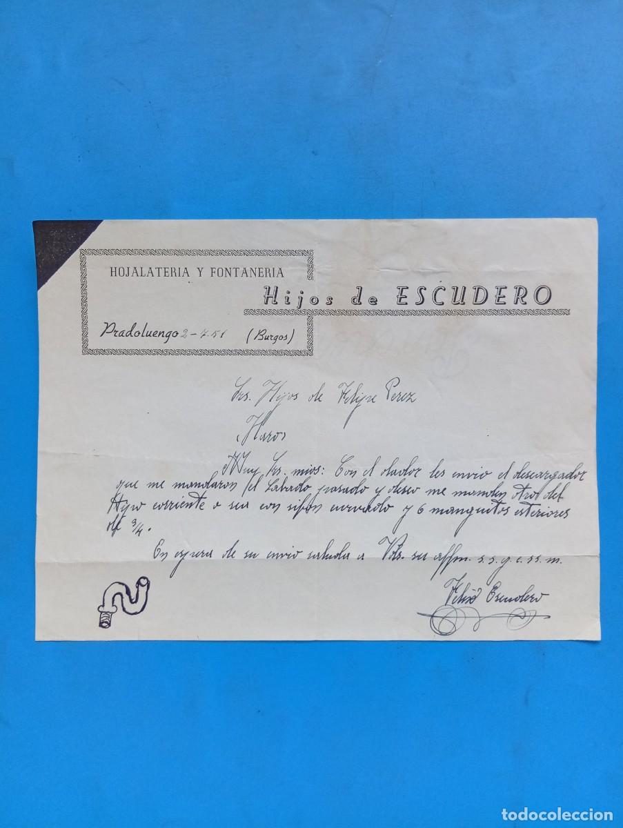 Cartas comerciales: CARTA COMERCIAL. PRADOLUENGO, BURGOS. 1951. HOJALATERIA-FONTANERIA. HIJOS DE ESCUDERO.
