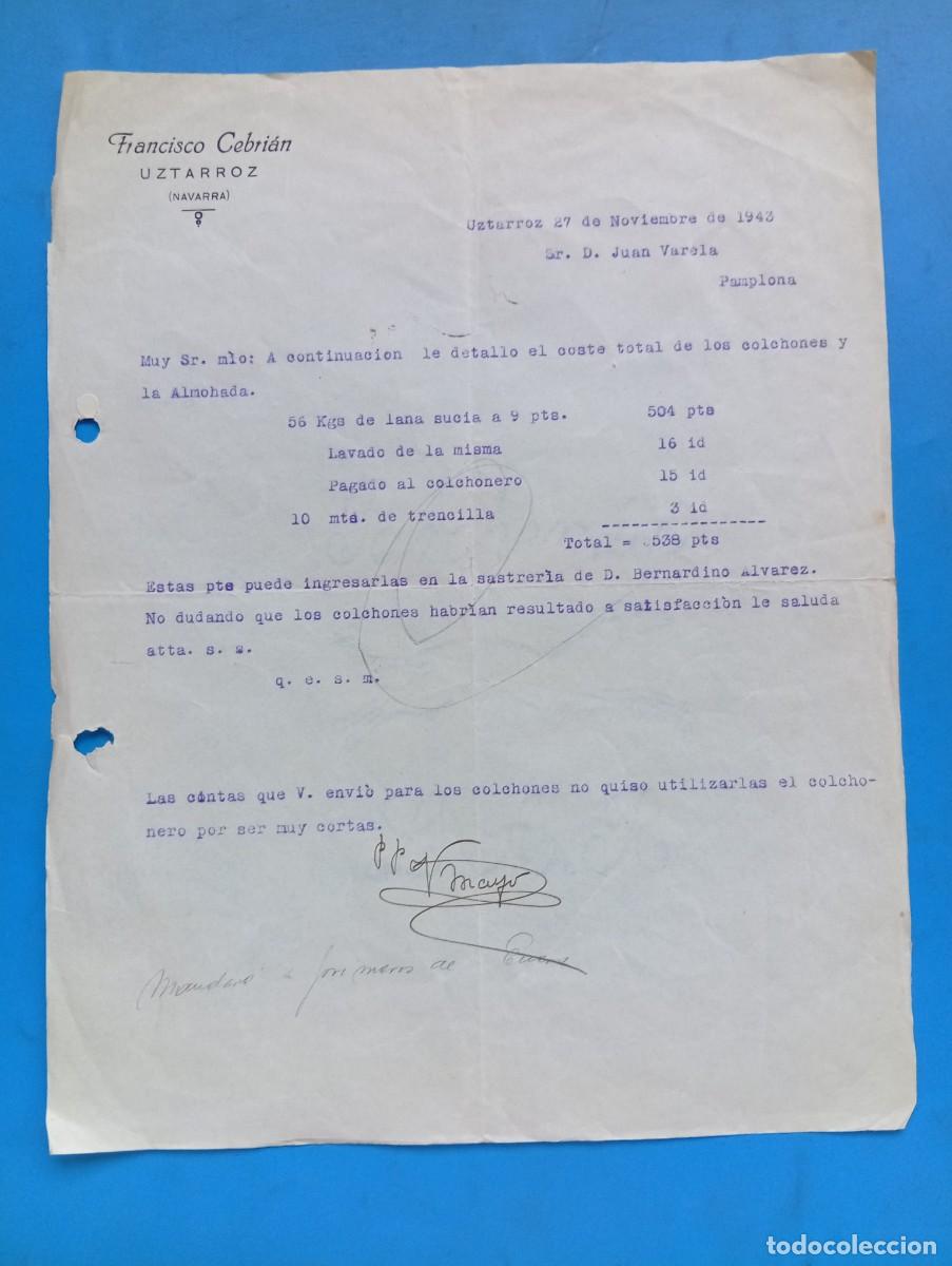 Cartas comerciales: CARTA COMERCIAL. UZTARROZ, NAVARRA. 1943. FRANCISCO CEBRIAN.