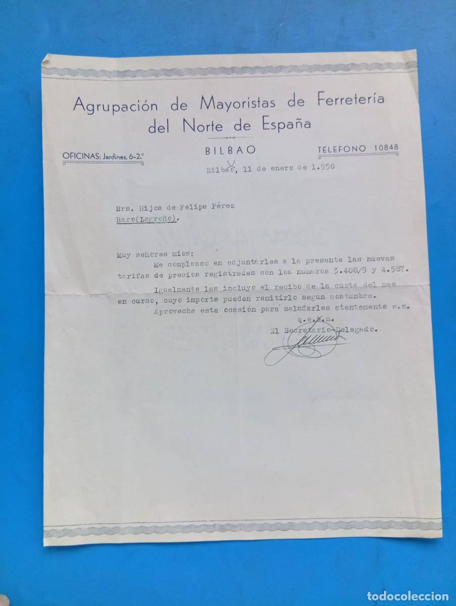 Cartas comerciales: CARTA COMERCIAL. BILBAO. 1950. AGRUPACION DE MAYORISTAS DE FERRETERIA DEL NORTE DE ESPA&Ntilde;A.