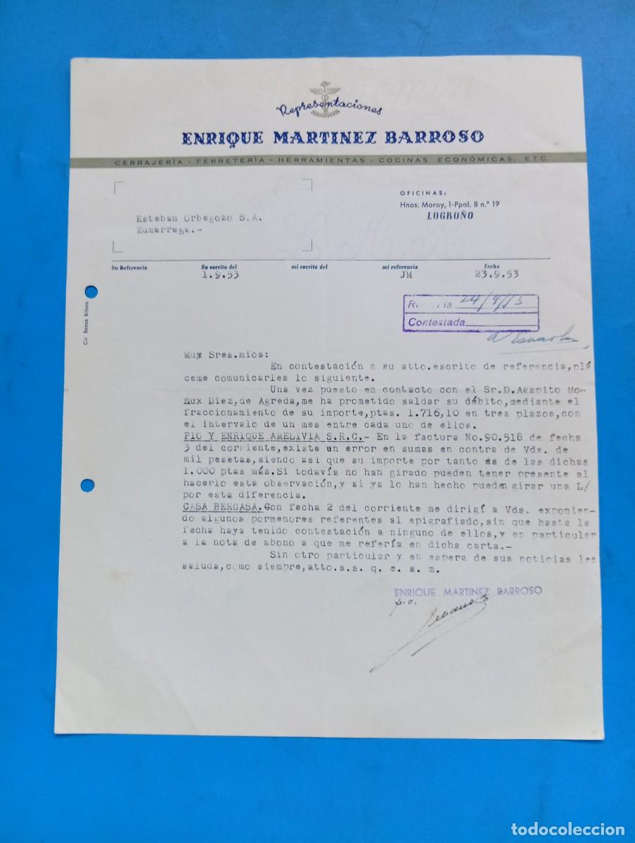 Cartas comerciales: CARTA COMERCIAL. LOGRO&Ntilde;O. 1953. CERRAJERIA-FERRETERIA. ENRIQUE MARTINEZ BARROSO.