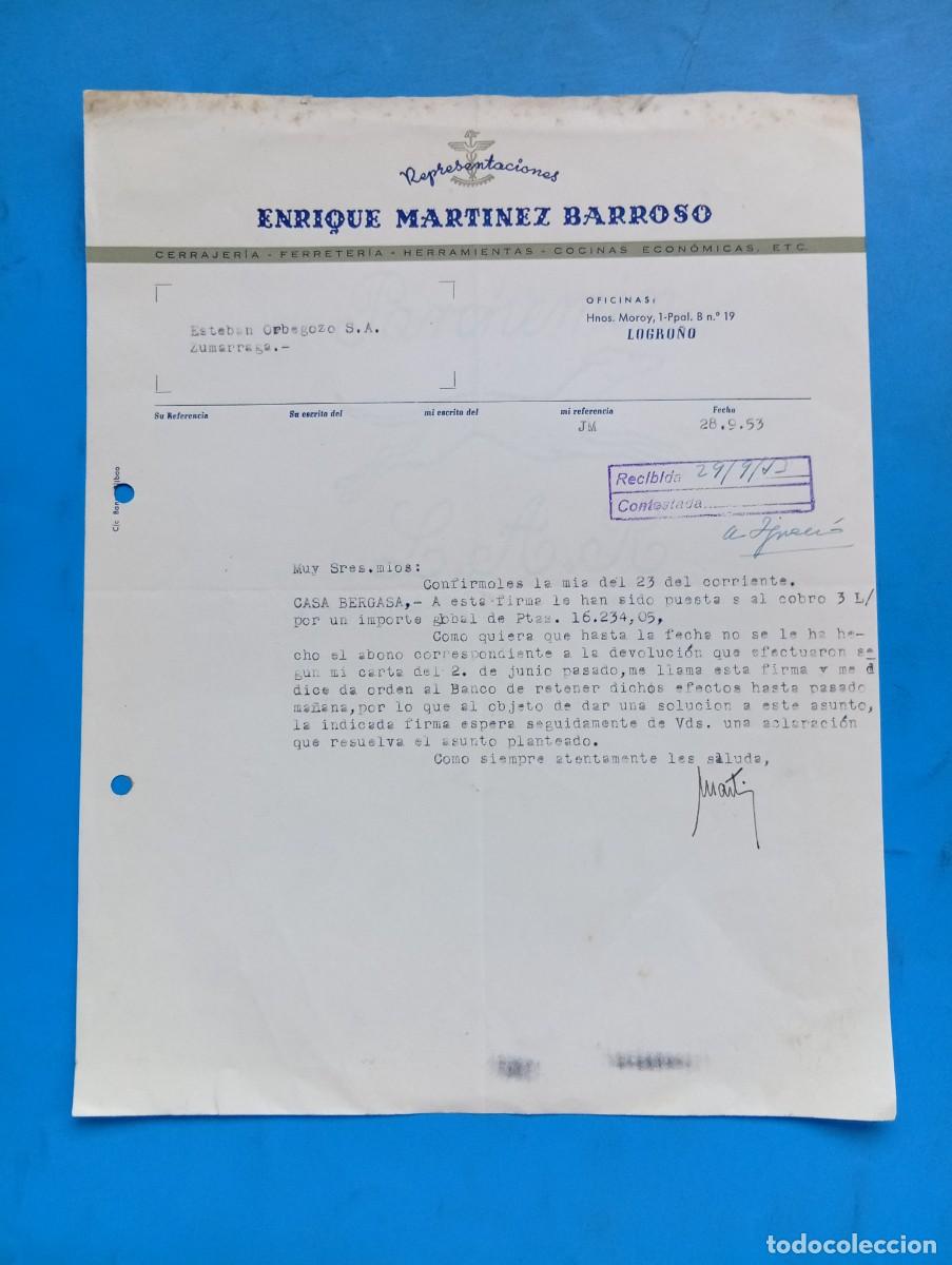 Cartas comerciales: CARTA COMERCIAL. LOGRO&Ntilde;O. 1953. CERRAJERIA-FERRETERIA. ENRIQUE MARTINEZ BARROSO.