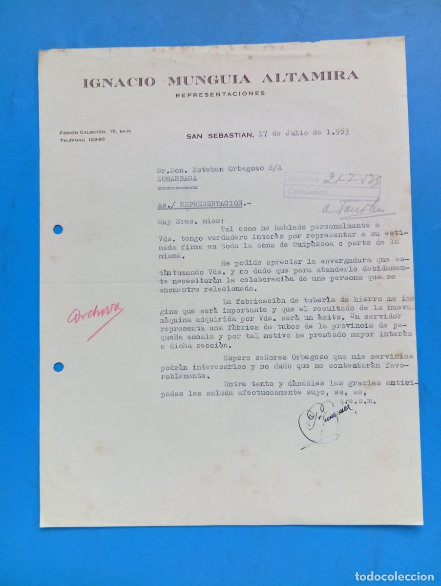 Cartas comerciales: CARTA COMERCIAL. SAN SEBASTIAN. 1953. IGNACIO MUNGUIA ALTAMIRA. REPRESENTACIONES.