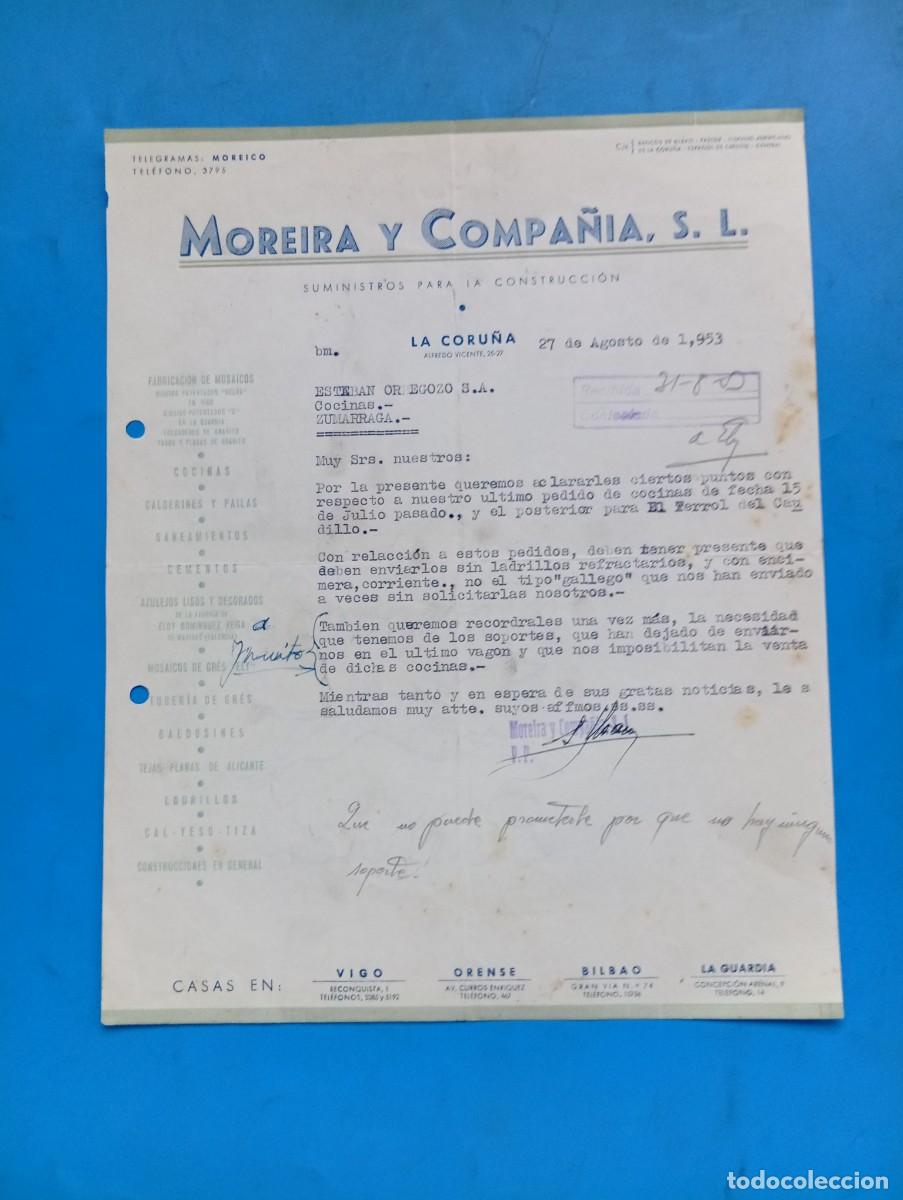 Cartas comerciales: CARTA COMERCIAL. LA CORU&Ntilde;A. 1953. SUMINISTROS PARA LA CONSTRUCCION. MOREIRA Y COMPA&Ntilde;IA, S.L.