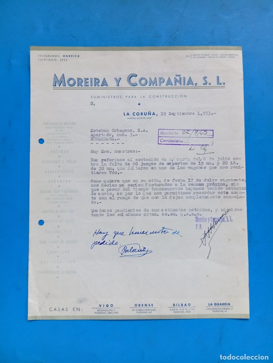 Cartas comerciales: CARTA COMERCIAL. LA CORU&Ntilde;A. 1953. SUMINISTROS PARA LA CONSTRUCCION. MOREIRA Y COMPA&Ntilde;IA, S.L.