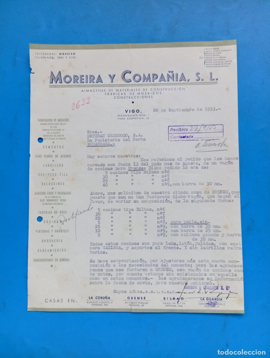 Cartas comerciales: CARTA COMERCIAL. LA CORU&Ntilde;A. 1953. SUMINISTROS PARA LA CONSTRUCCION. MOREIRA Y COMPA&Ntilde;IA, S.L.