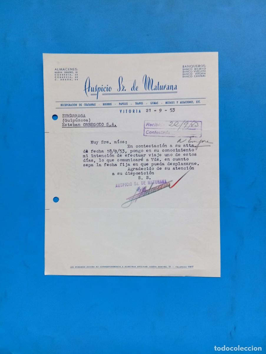 Cartas comerciales: CARTA COMERCIAL. VITORIA. 1953. AUSPICIO SR. DE MATURANA. RECUPERACION DE CHATARRAS-HIERROS-GOMAS.