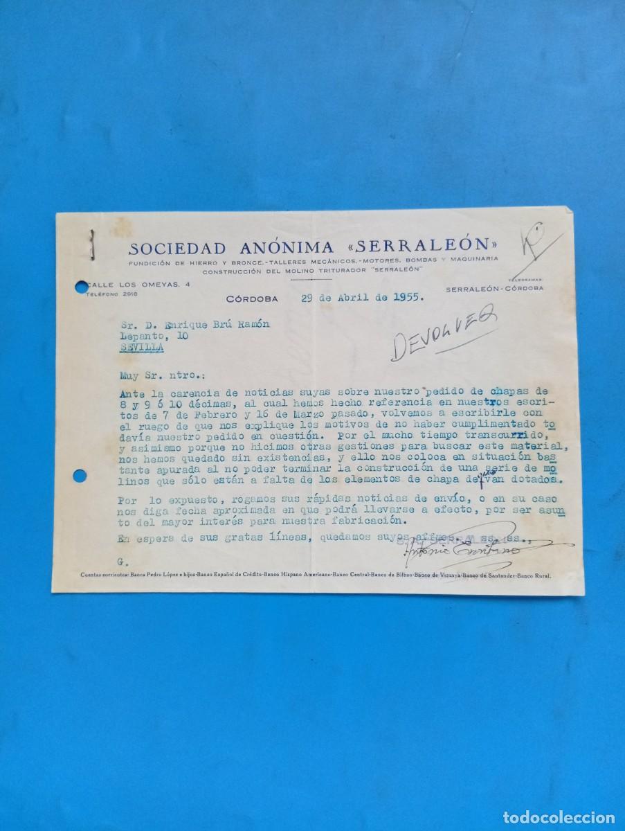 Cartas comerciales: CARTA COMERCIAL. CORDOBA. 1955. FUNDICION DE HIERRO Y BRONCE. SOCIEDAD ANONIMA SERRALEON.