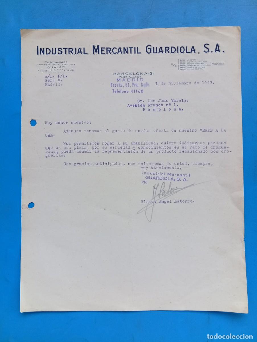 Cartas comerciales: CARTA COMERCIAL. BARCELONA. 1942. INDUSTRIAL MERCANTIL GUARDIOLA, S.A.