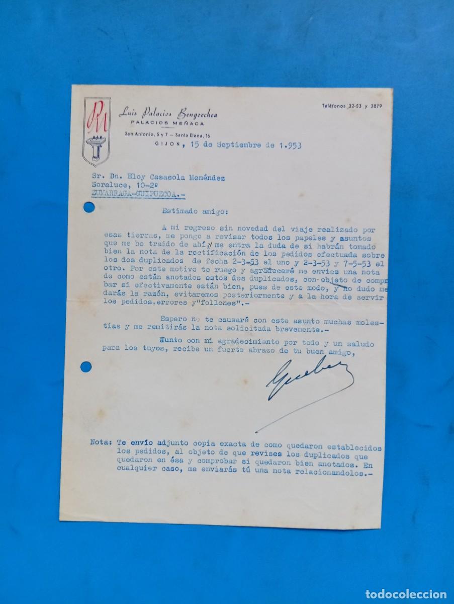 Cartas comerciales: CARTA COMERCIAL. GIJON. 1953. PALACIOS ME&Ntilde;ACA. LUIS PALACIOS BENGOECHEA.