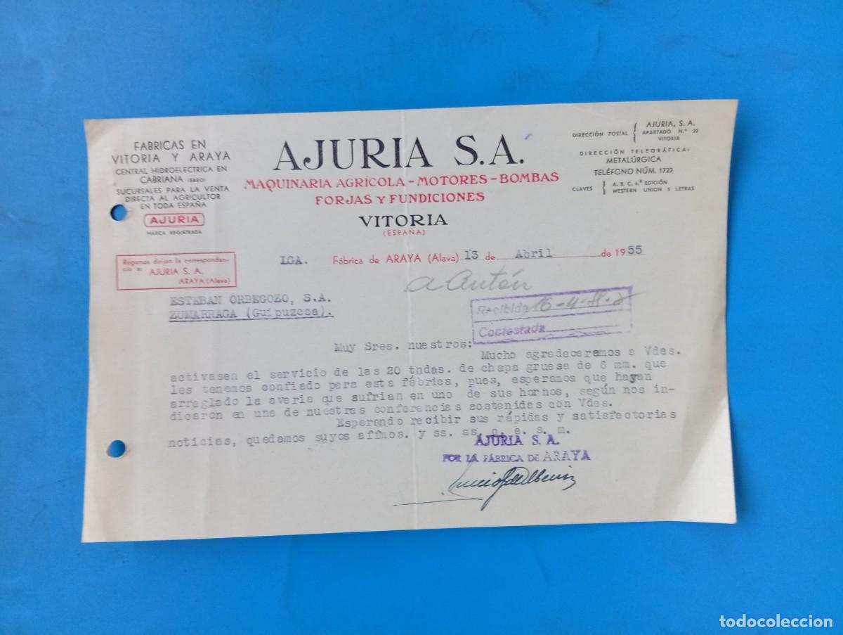 Cartas comerciales: CARTA COMERCIAL. VITORIA. 1955. MAQUINARIA AGRICOLA-MOTORES-BOMBAS. AJURIA S.A.