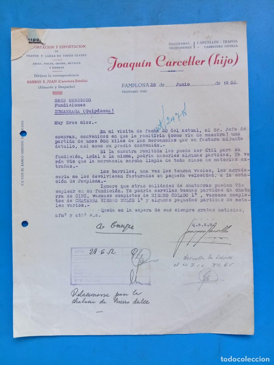 Cartas comerciales: CARTA COMERCIAL. BARCELONA. 1952. IMPORTACION DE TRAPOS Y LANAS. JOAQUIN CARCELLER (HIJO).