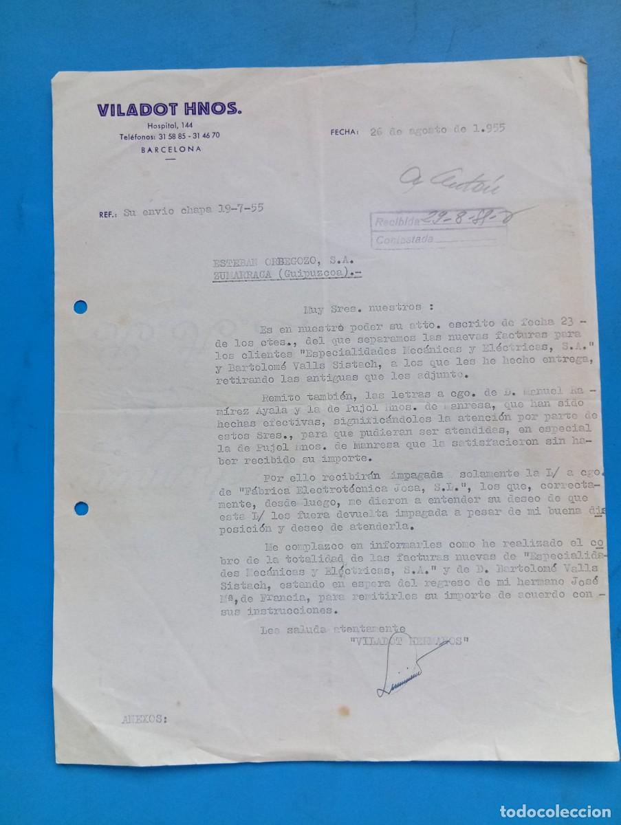 Cartas comerciales: CARTA COMERCIAL. BARCELONA. 1955. VILADOT HNOS.