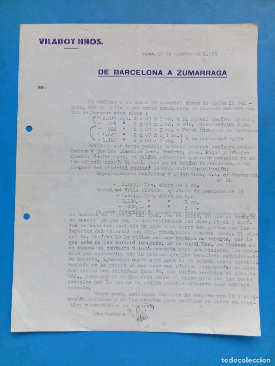 Cartas comerciales: CARTA COMERCIAL. DE BARCELONA A ZUMARRAGA. 1955. VILADOT HNOS.