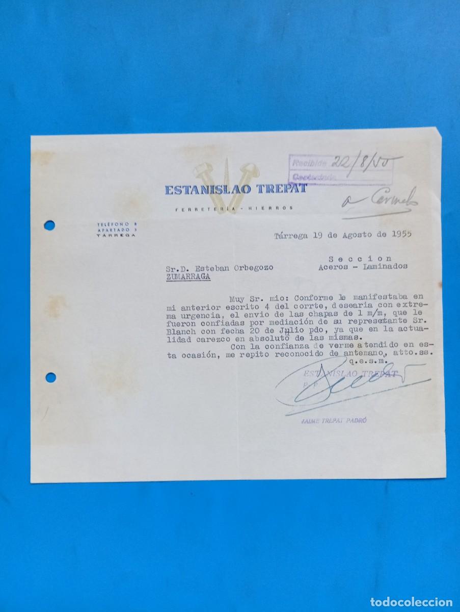 Cartas comerciales: CARTA COMERCIAL. TARREGA, LERIDA. 1955. ESTANISLAO TREPAT. FERRETERIA-HIERROS.