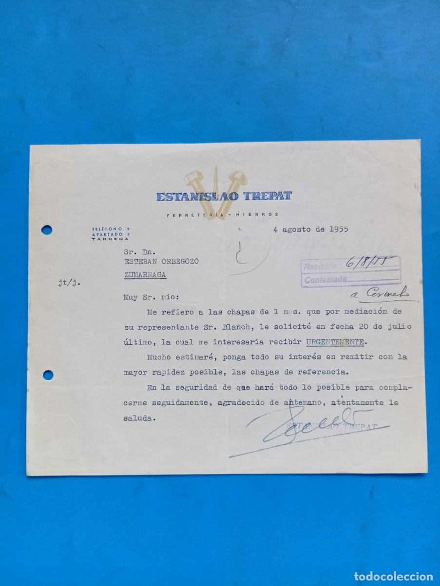 Cartas comerciales: CARTA COMERCIAL. TARREGA, LERIDA. 1955. ESTANISLAO TREPAT. FERRETERIA-HIERROS.