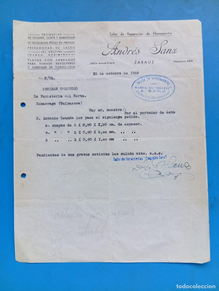 Cartas comerciales: CARTA COMERCIAL. ZARAUZ, GUIPUZCOA. 1955. TROQUELES DE ESTAMPE, CORTE Y EMBUTIZAJE. ANDRES SANZ.