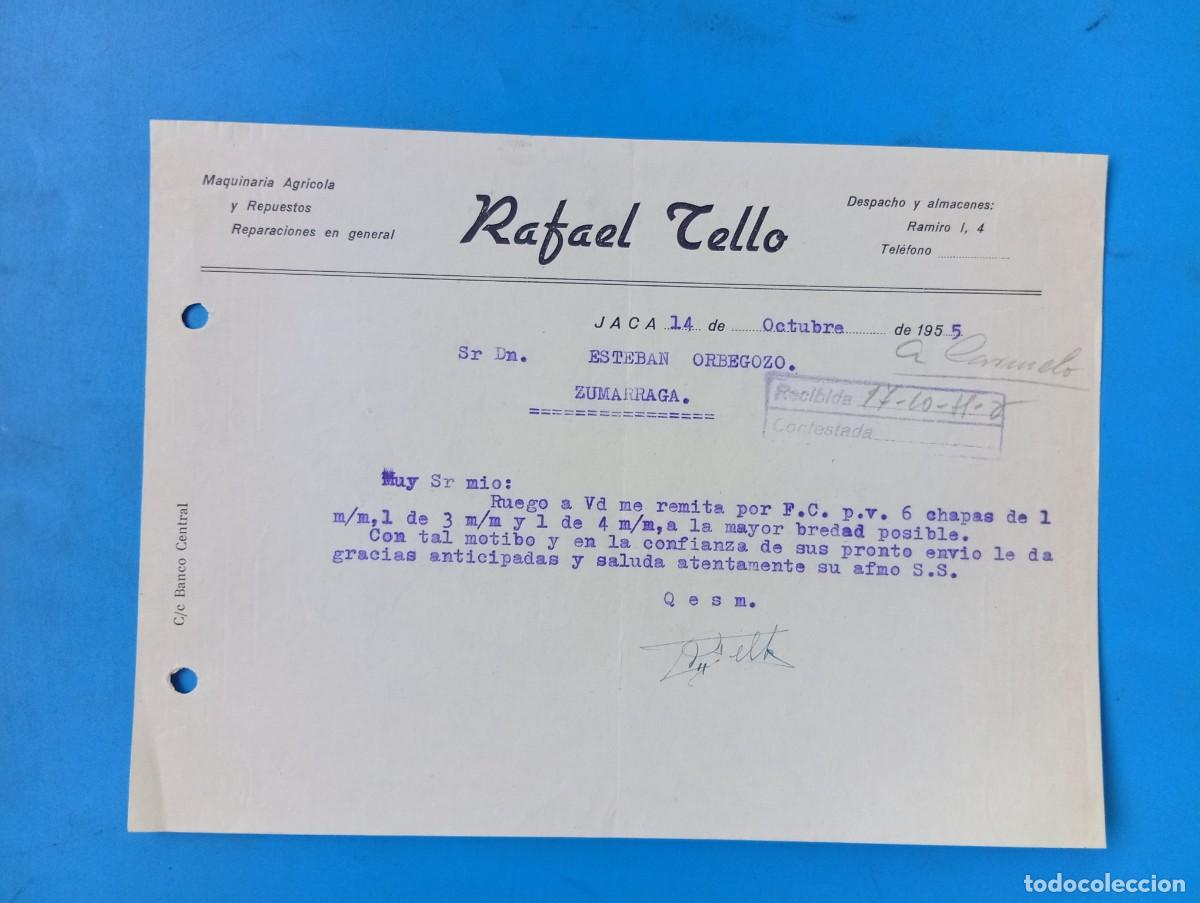 Cartas comerciales: CARTA COMERCIAL. JACA, HUESCA. 1955. MAQUINARIA AGRICOLA. RAFAEL TELLO.