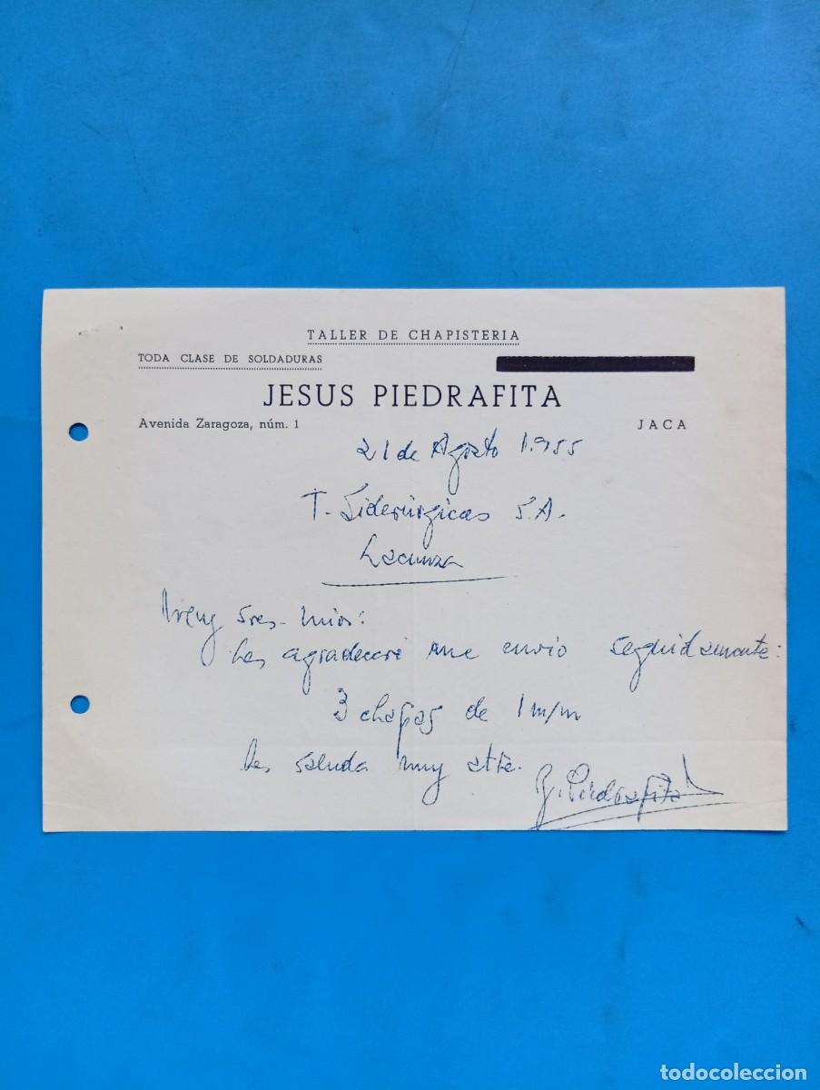 Cartas comerciales: CARTA COMERCIAL. JACA, HUESCA. 1955. TALLER DE CHAPISTERIA. JESUS PIEDRAFITA.