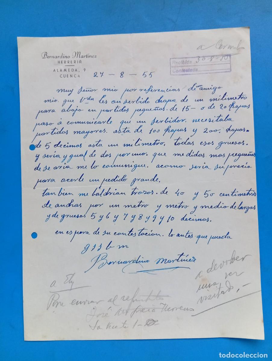 Cartas comerciales: CARTA COMERCIAL. CUENCA. 1955. HERRERIA. BERNARDINO MARTINEZ.