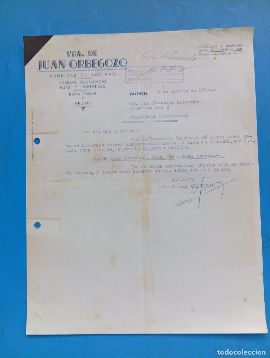 Cartas comerciales: CARTA COMERCIAL. VALENCIA. 1955. FABRICA DE COCINAS. VDA. DE JUAN ORBEGOZO.