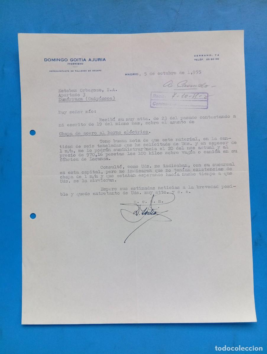 Cartas comerciales: CARTA COMERCIAL. MADRID. 1955. DOMINGO GOITIA AJURIA. INGENIERO.